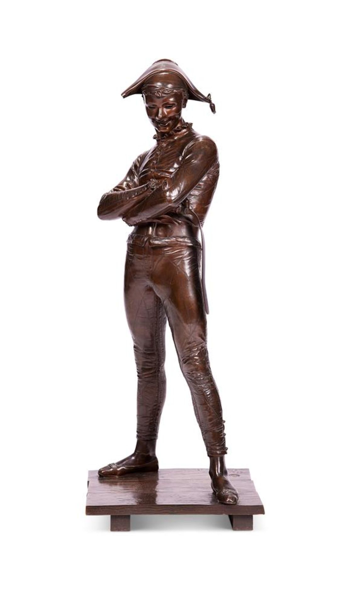 RENÉ DE SAINT-MARCEAUX (1845-1915), A LARGE BRONZE FIGURE OF A HARLEQUIN CAST BY BARBEDIENNE