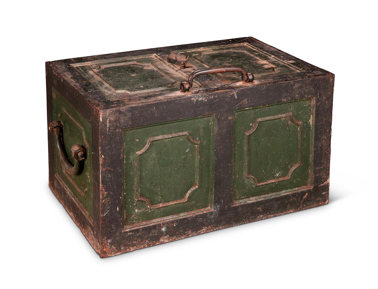 AN EARLY VICTORIAN IRON STRONG BOX, MID 19TH CENTURY