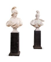A LARGE AND IMPRESSIVE PAIR OF MARBLE BUSTS OF MARS AND MINERVA, NORTHERN EUROPE