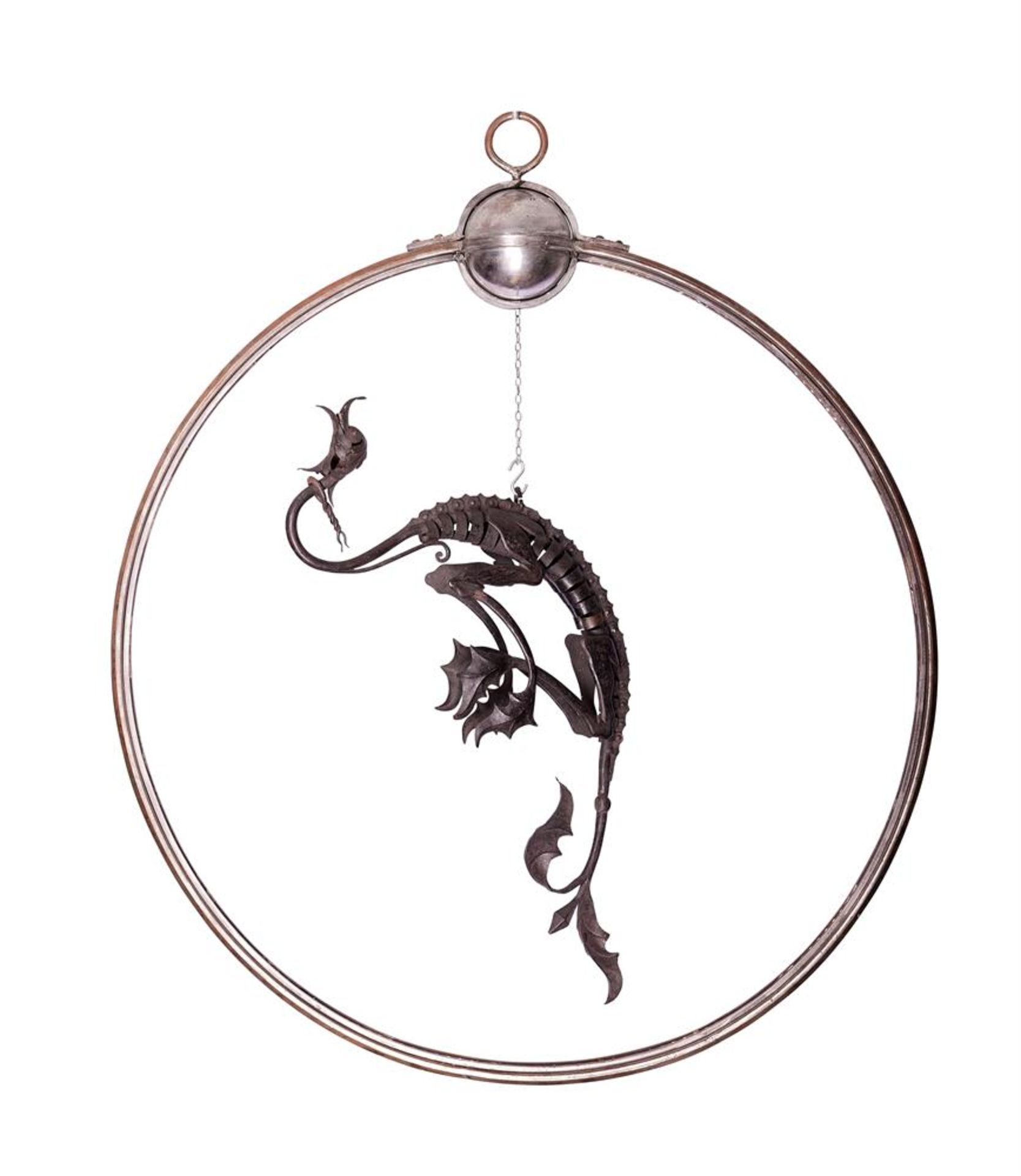 A STEEL SCULPTURAL DRAGON HANGING WALL LIGHT BY JEAN BROWN & PARTNERS - Image 2 of 2