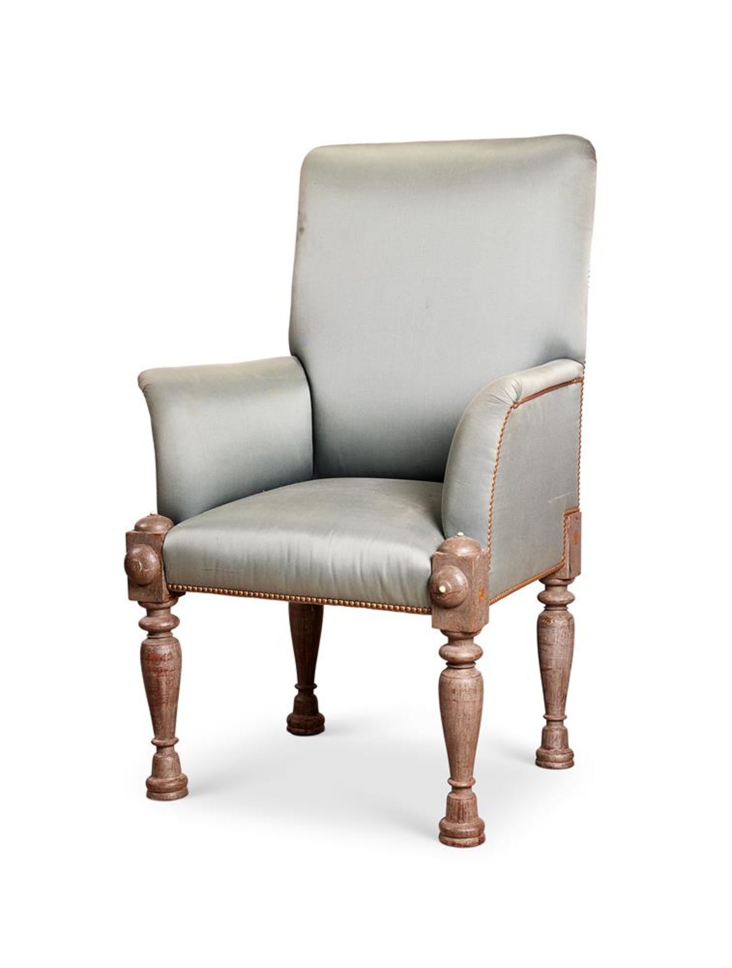 AN ANGLO-INDIAN PAINTED AND UPHOLSTERED 'THRONE' ARMCHAIR, FIRST HALF 19TH CENTURY