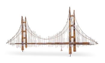 A METAL WALL SCULPTURE OF THE GOLDEN GATE BRIDGE BY CURTIS JERÉ, LATE 20TH CENTURY