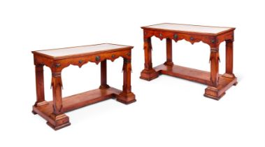 A PAIR OF BALTIC FRUITWOOD AND EBONISED CONSOLE TABLES, CIRCA 1835