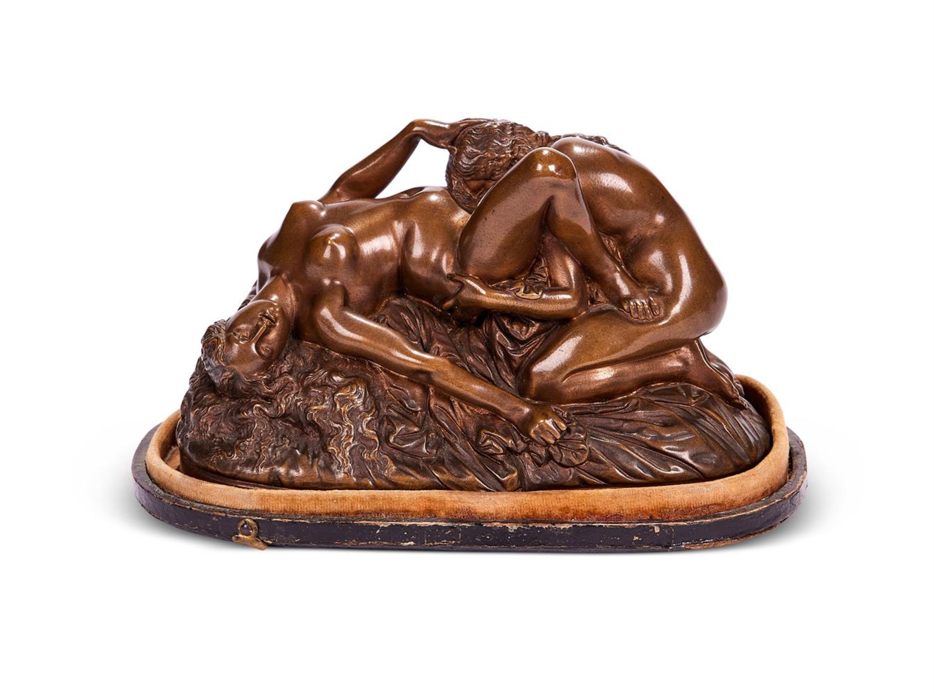 AFTER JOSEPH LAMBEAUX; A BRONZE FIGURE GROUP/PAPERWEIGHT 'SAPPHIC LOVERS'