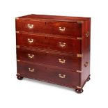 AN EARLY VICTORIAN TEAK AND BRASS MOUNTED CAMPAIGN CHEST OF DRAWERS, MID 19TH CENTURY