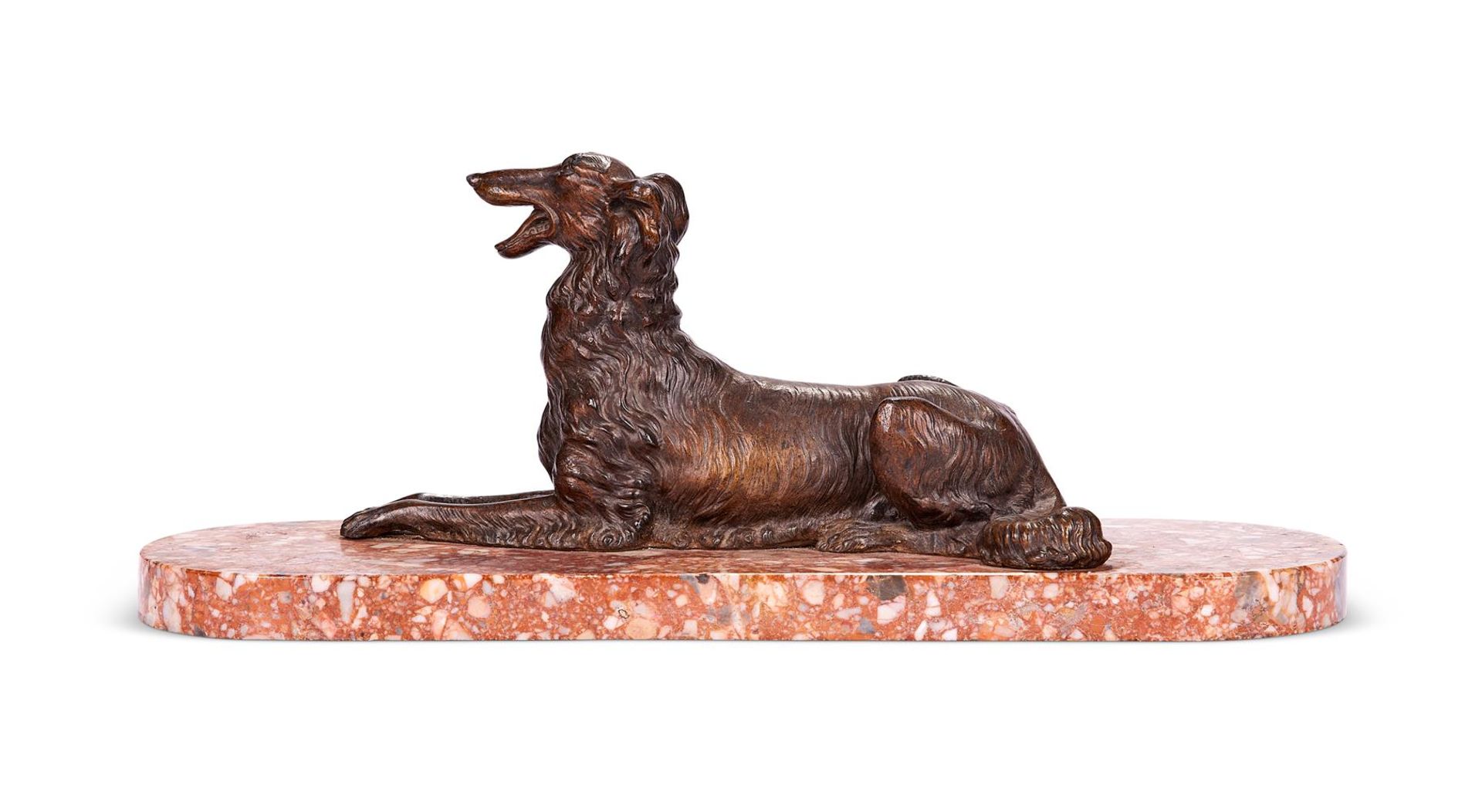 A SPELTER ANIMALIER FIGURE OF A BORZOI DOG, EARLY 20TH CENTURY