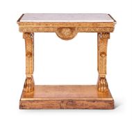 A CONTINENTAL CARVED GILTWOOD AND COMPOSITION CONSOLE TABLE, EARLY 19TH CENTURY