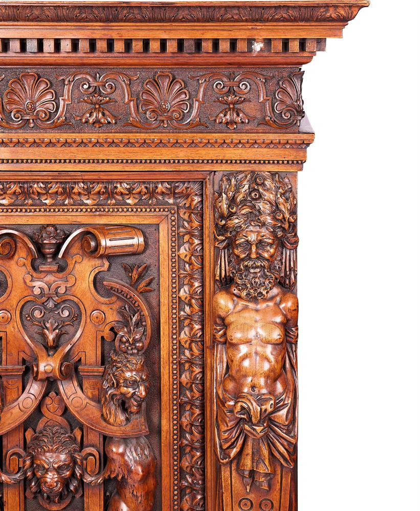 A RENAISSANCE REVIVAL CARVED WALNUT SIDE CABINETITALIAN, IN THE MANNER OF LUIGI FRULLINI, CIRCA 1880 - Image 4 of 4