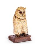 A COLD PAINTED BRONZE OWL AFTER BERGMANN, 20TH CENTURY