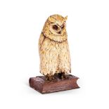A COLD PAINTED BRONZE OWL AFTER BERGMANN, 20TH CENTURY