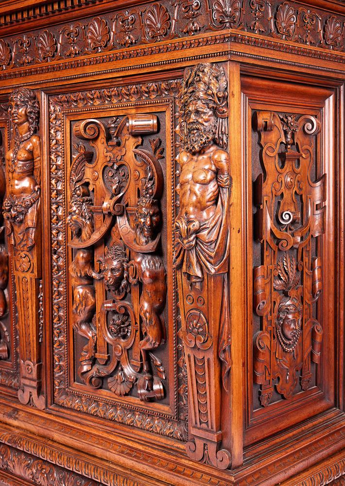 A RENAISSANCE REVIVAL CARVED WALNUT SIDE CABINETITALIAN, IN THE MANNER OF LUIGI FRULLINI, CIRCA 1880 - Image 3 of 4