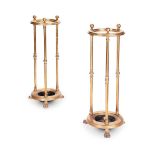 A PAIR OF VICTORIAN CIRCULAR BRASS STICK STANDS, LATE 19TH CENTURY