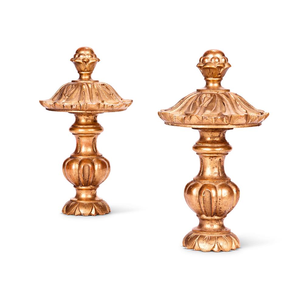 A PAIR OF CARVED GILTWOOD CURTAIN TIE-BACKSMID, 19TH CENTURY