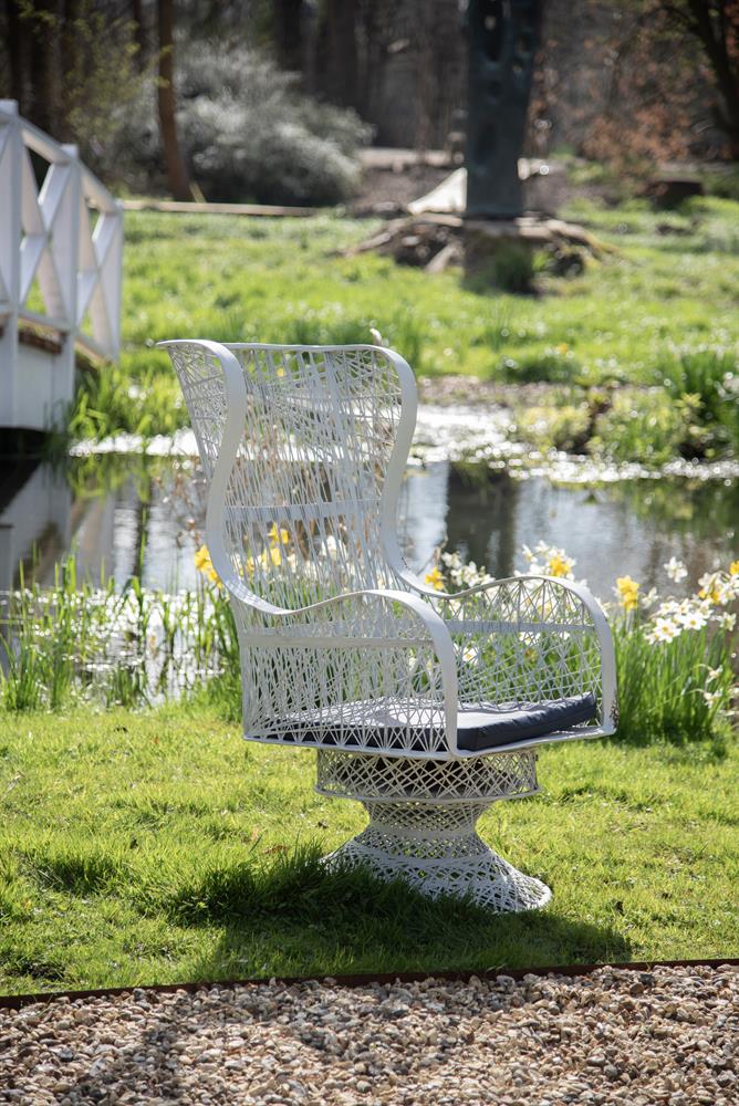 A PAIR OF WHITE PAINTED SPUN ALUMINIUM ARMCHAIRS, 1960s - Image 2 of 3