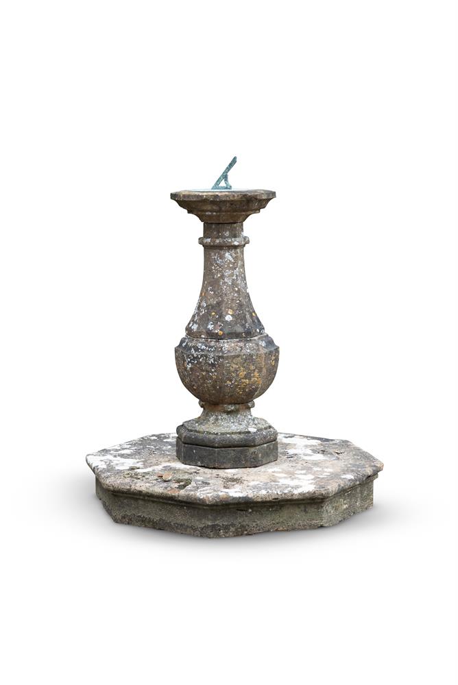 AN OCTAGONAL HAMSTONE SUNDIAL PEDESTAL, 18TH CENTURY