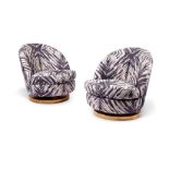 A PAIR OF GILT METAL AND UPHOLSTERED TUB CHAIRS DESIGNED BY MILO BAUGHMAN FOR THAYER COGGIN