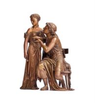 A LARGE BRONZE FIGURAL GROUP OF THE SUITOR AND THE MAIDEN, LATE 19TH CENTURY