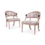 A PAIR OF GUSTAVIAN CREAM PAINTED AND UPHOLSTERED ARMCHAIRS SWEDISH, CIRCA 1800