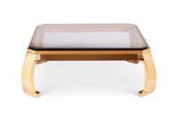 A BRASS COFFEE TABLE DESIGNED BY KARL SPRINGER, CIRCA 1970