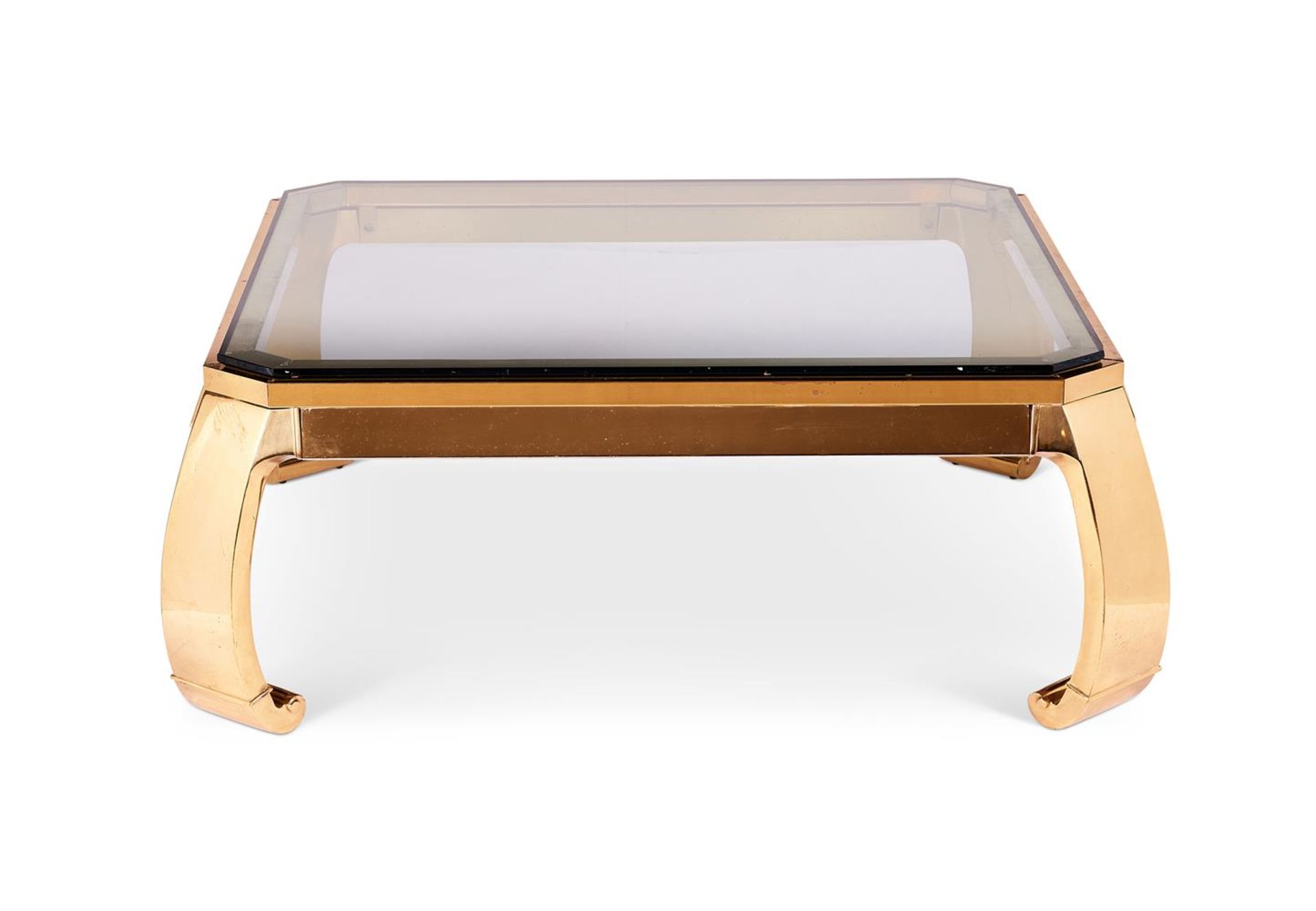 A BRASS COFFEE TABLE DESIGNED BY KARL SPRINGER, CIRCA 1970