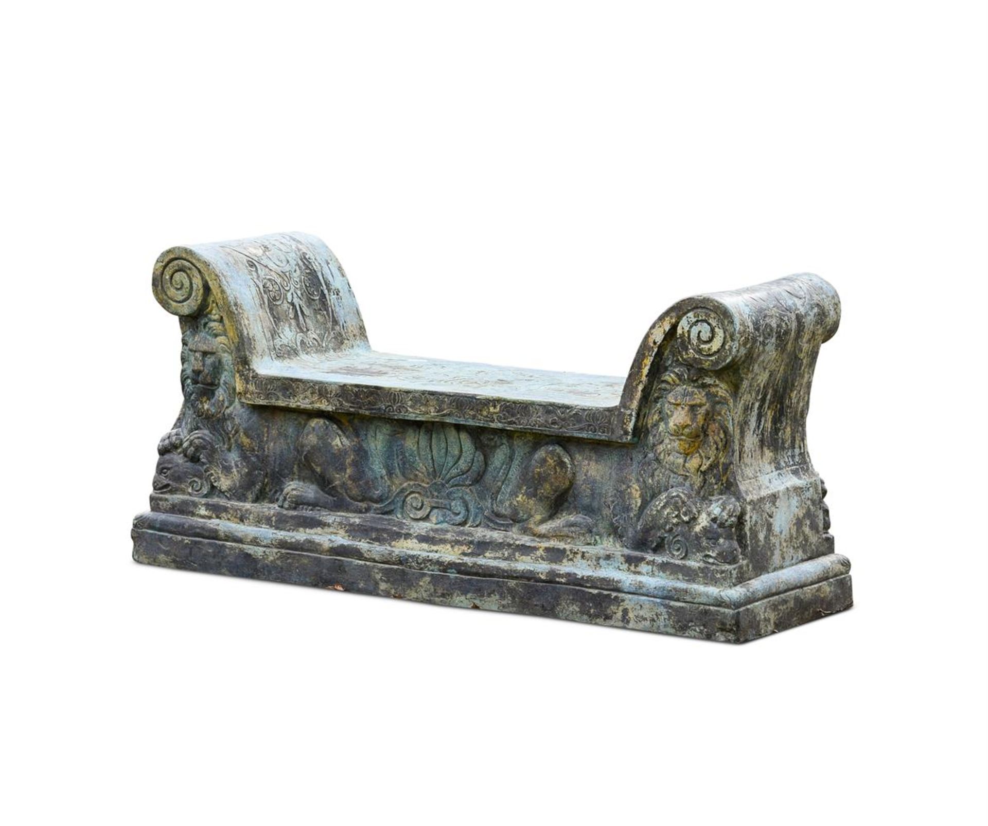 AFTER THE ITALIAN ANTIQUE, A VERDIGRIS PATINATED BRONZE BENCH LATE 20TH CENTURY - Image 2 of 2