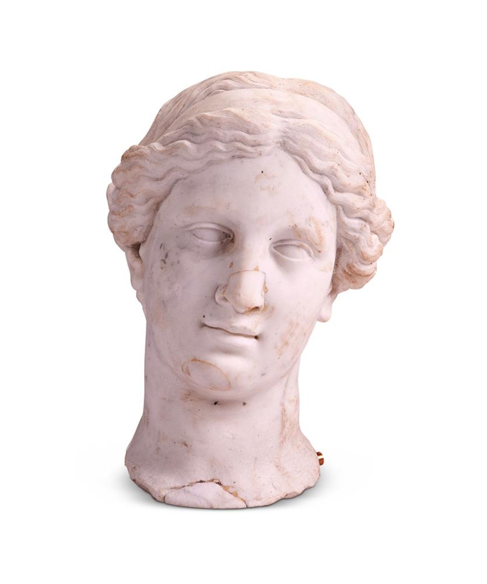 A FRAGMENTARY WHITE MARBLE HEAD OF VENUS, 19TH CENTURY