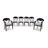 A SET OF SIX EBONISED DINING CHAIRS, PROBABLY FRENCH, 19TH CENTURY