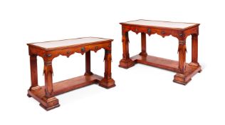 A PAIR OF BALTIC FRUITWOOD AND EBONISED CONSOLE TABLES, CIRCA 1835