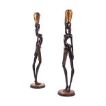 A LARGE PAIR OF HAGENAUER STYLE EBONISED BRONZE FEMALE FIGURES, LATE 20TH CENTURY