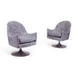 A PAIR OF BRUSHED STEEL AND UPHOLSTERED ARMCHAIRS, CIRCA 1960