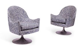 A PAIR OF BRUSHED STEEL AND UPHOLSTERED ARMCHAIRS, CIRCA 1960