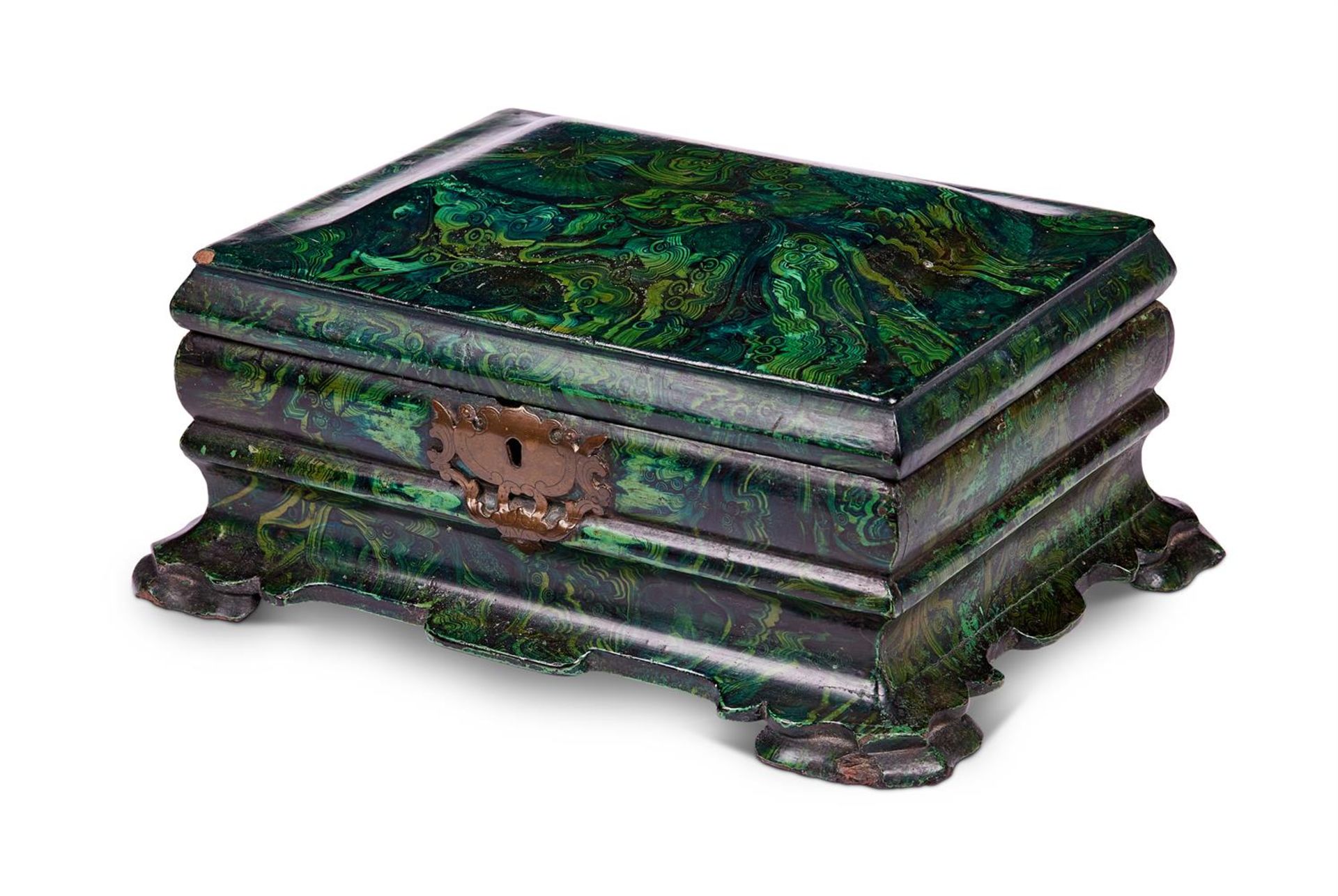 A VICTORIAN SIMULATED MALACHITE CASKET, LATE 19TH CENTURY