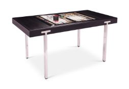 AN EBONISED AND POLISHED NICKEL REVERSABLE TOP BACKGAMMON TABLE, BY KEN BOLAN