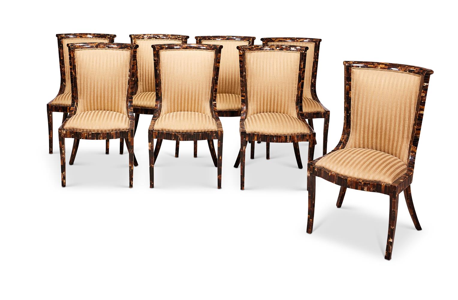 A SET OF SIX TESSELLATED HORN DINING CHAIRS IN THE MANNER OF KARL SPRINGER, CIRCA 1975