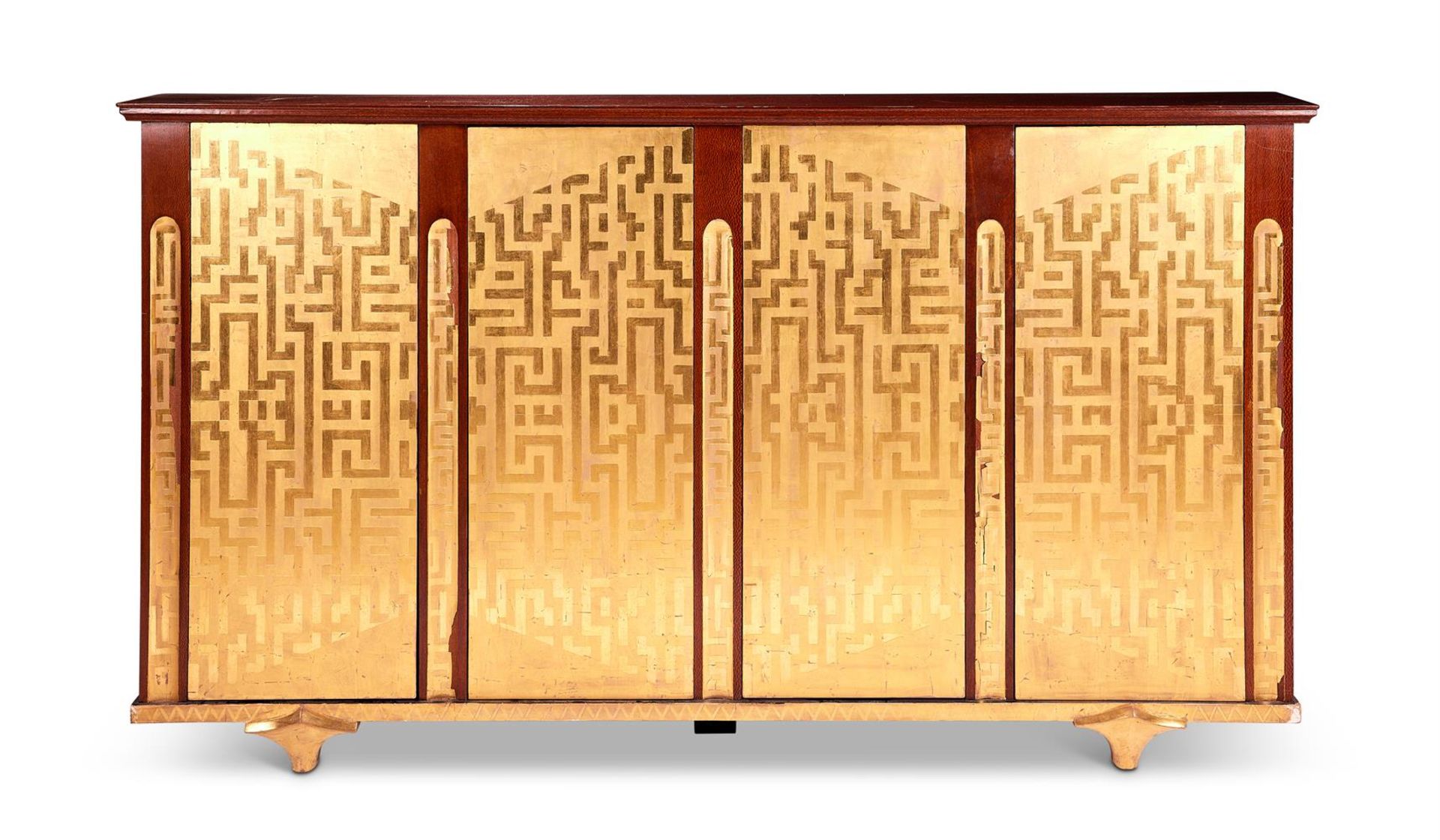 A PALM VENEERED AND WATER GILT SIDE CABINET IN THE MANNER OF EUGENE PRINTZ (1889-1948)