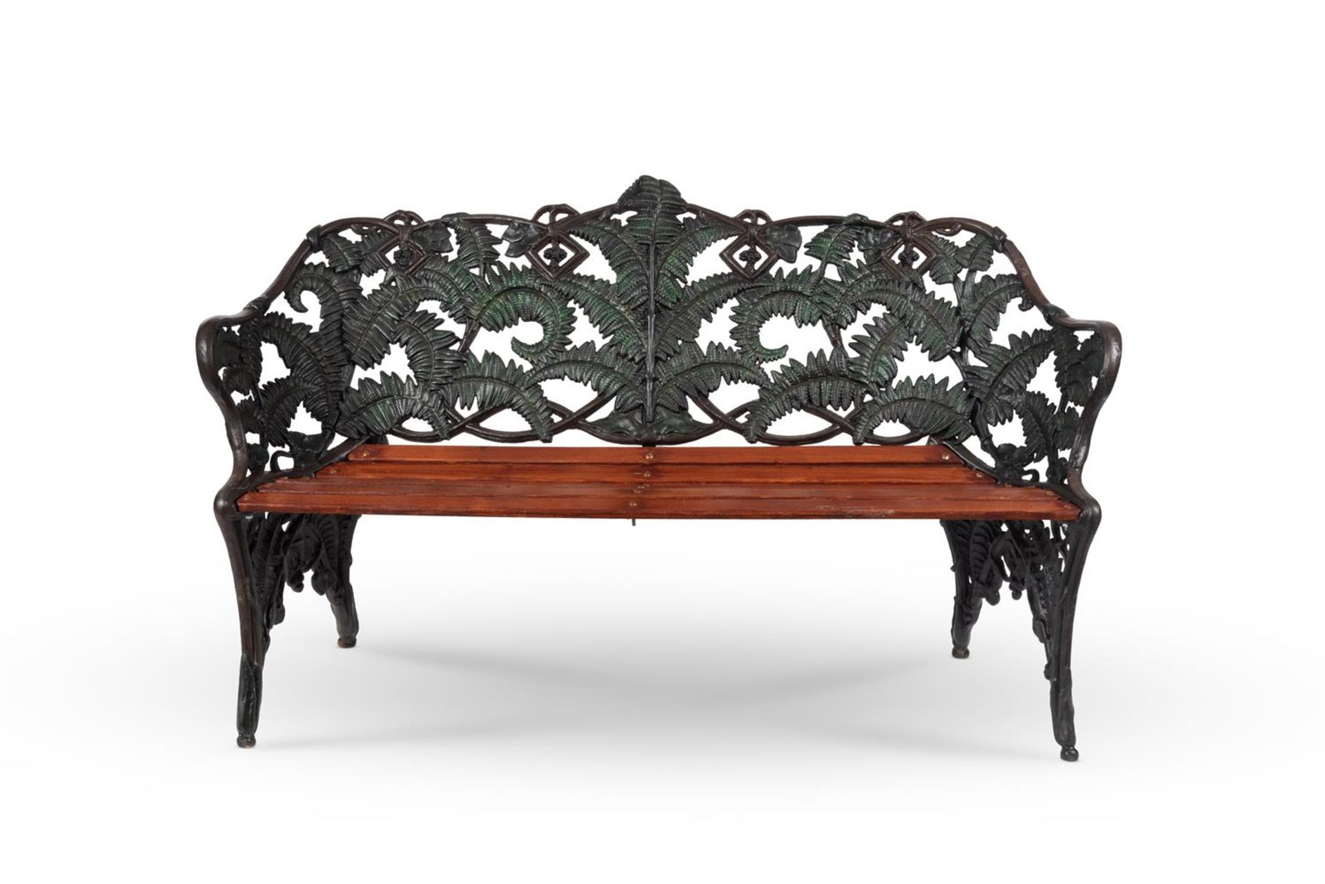 A CLOSE PAIR OF CAST IRON GARDEN BENCHES IN THE FERN AND BLACKBERRY PATTERN, ONE BY J.C.G. BOLINDER - Bild 2 aus 3