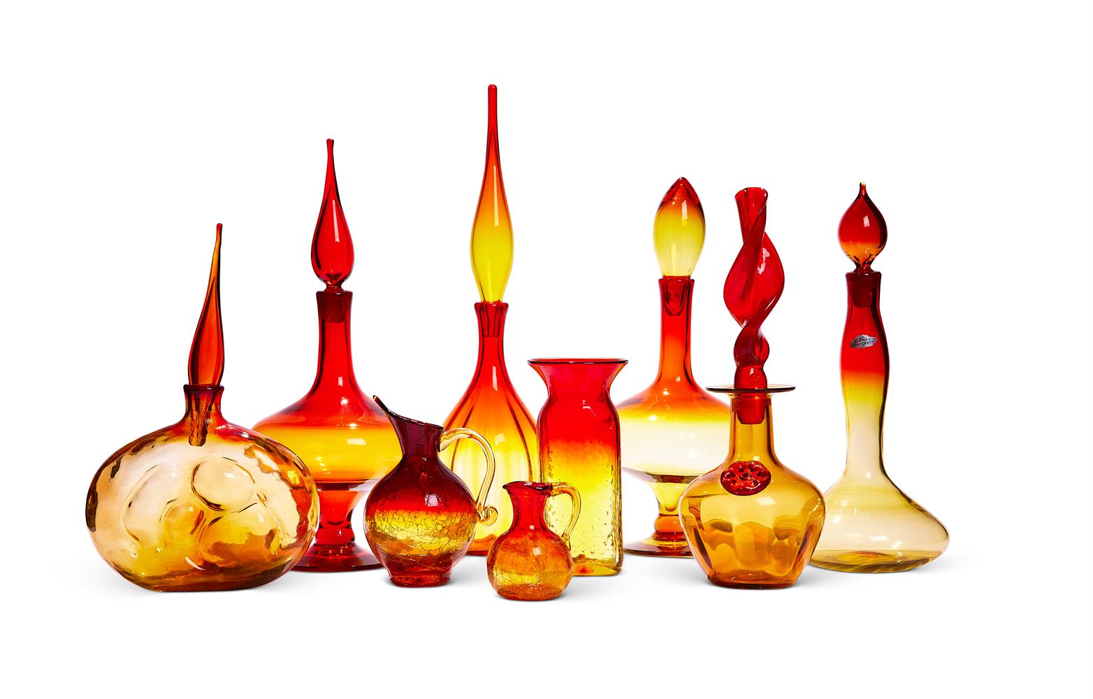 A NINE PIECE COLLECTION OF AMBERINA GLASS BY THE BLENKO GLASS COMPANY AMERICAN 1960s