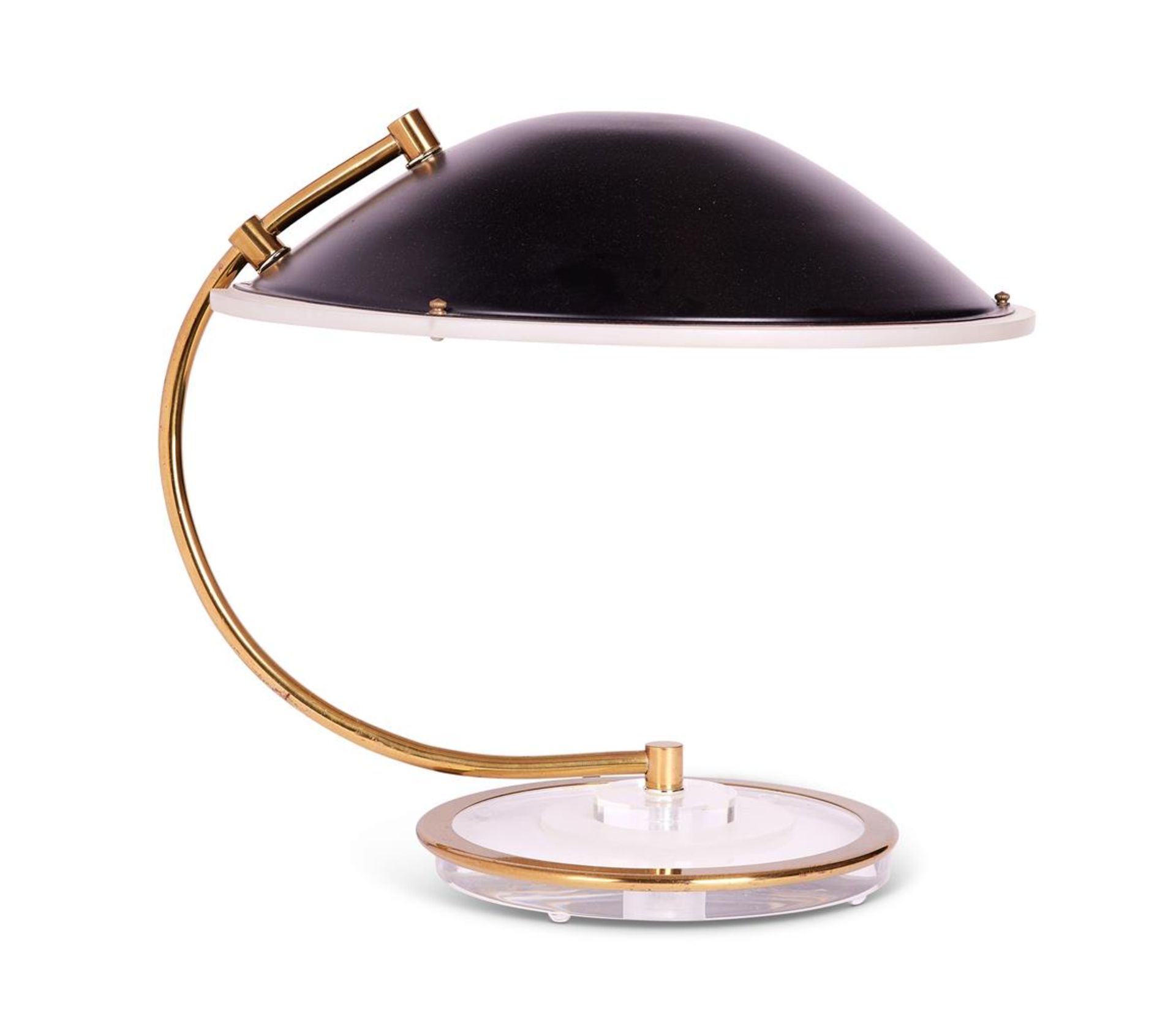 A BRASS AND LUCITE DESK LAMP BY THE BAUER LAMP COMPANY, 1983