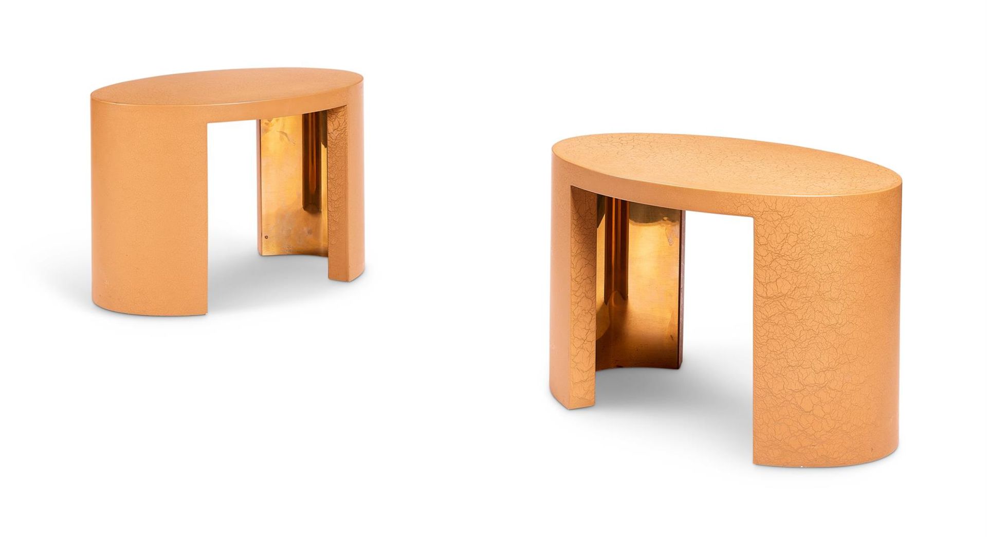 A PAIR OF YELLOW 'CRACKLE' LACQUER OCCASIONAL TABLES BY KEN BOLAN, 2018
