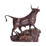 AUGUSTE-NICOLAS CAIN (FRENCH 1821-1894) A LARGE BRONZE FIGURE OF A BULL, LATE 19TH CENTURY