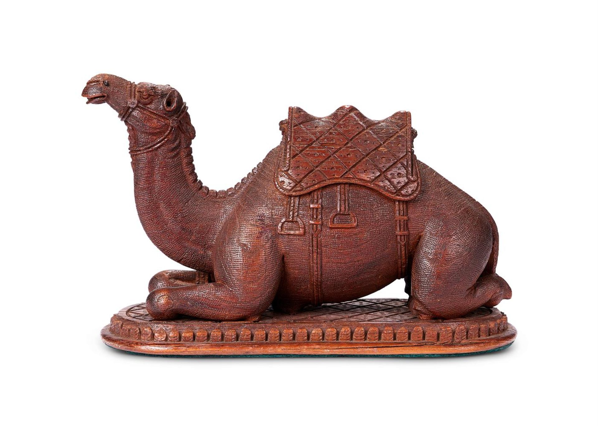 A CARVED HARDWOOD CAMEL INKWELL OR MATCHHOLDER, 19TH CENTURY