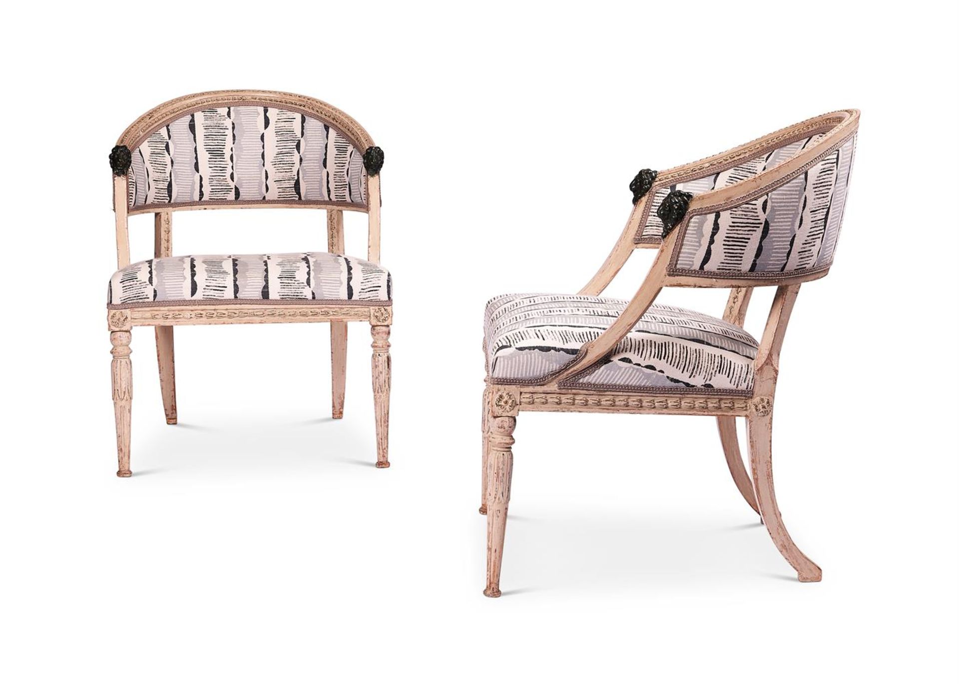 A PAIR OF GUSTAVIAN CREAM PAINTED AND UPHOLSTERED ARMCHAIRS SWEDISH, CIRCA 1800 - Image 2 of 2