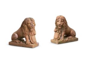 A PAIR OF TERRACOTTA SEATED LIONS, POSSIBLY FRENCH, 19TH CENTURY