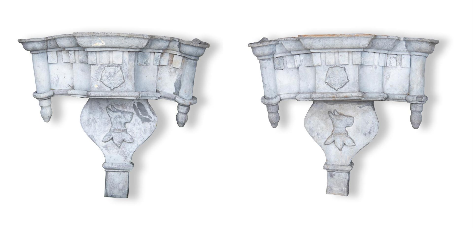 A PAIR OF LEAD HOPPERS, 17TH CENTURY