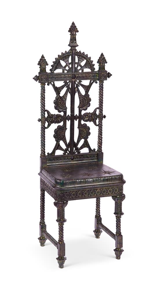 ATTRIBUTED TO CHRISTOPHER DRESSER FOR COALBROOKDALE, A PATINATED CAST IRON HALL CHAIR, LATE 19TH C - Bild 2 aus 2