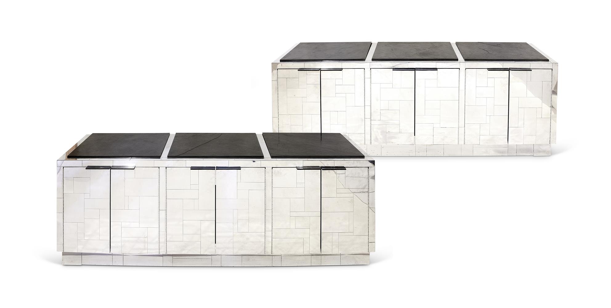 PAUL EVANS (1931-1987), A PAIR OF CHROMIUM POLISHED STEEL SIDE CABINETS, CIRCA 1970
