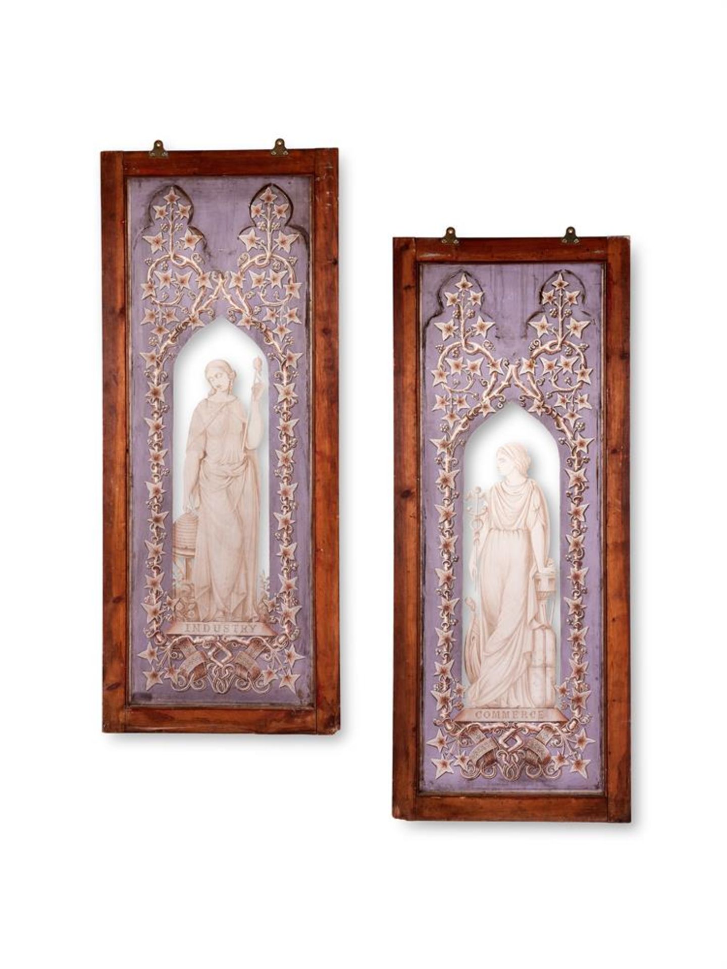 A PAIR OF VICTORIAN STAINED AND ETCHED GLASS WINDOWS, SECOND HALF 19TH CENTURY