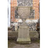 A LARGE 'ADAM VASE' ON PEDESTAL BY JAMES PULHAM AND SON, LATE 19TH/EARLY 20TH CENTURY