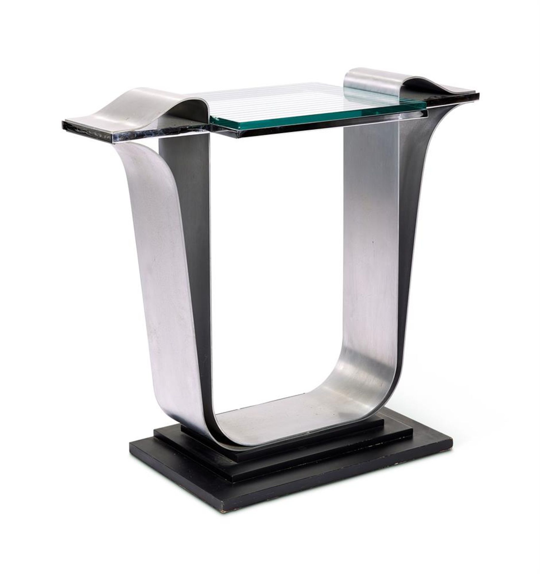 A BRUSHED AND POLISHED STEEL CONSOLE TABLE DESIGNED BY JAY SPECTRE, CIRCA 1980 - Image 2 of 2