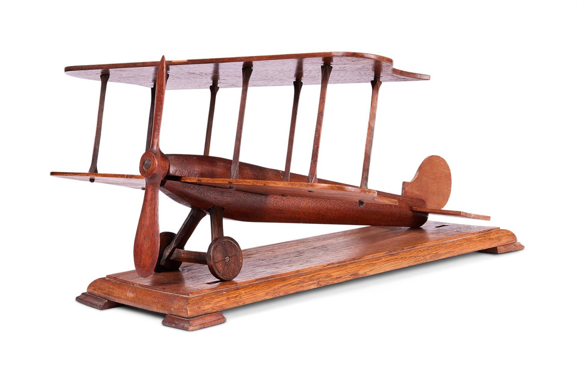 AN OAK AND WALNUT MODEL OF A GERMAN WWI BI-PLANE, FIRST QUARTER 20TH CENTURY